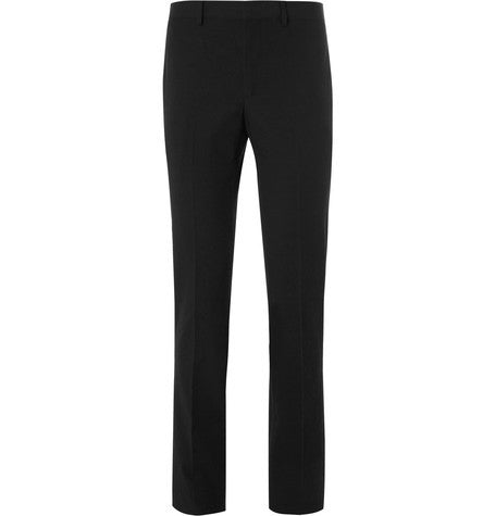 slim fit cotton blend seersucker trousers