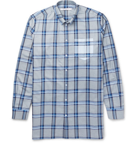 columbian fit button down collar checked cotton shirt