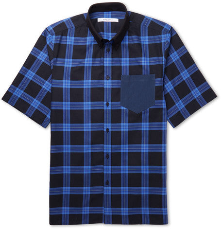 cuban fit button down collar checked cotton shirt