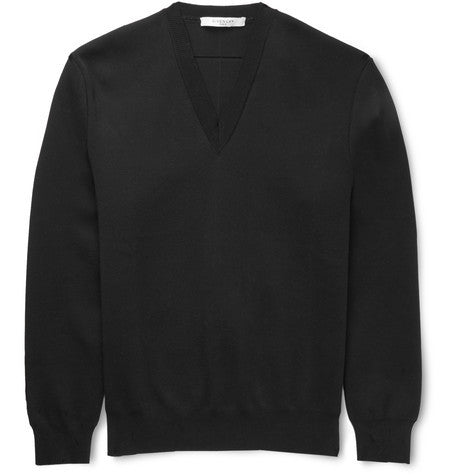 knitted cotton v neck sweater