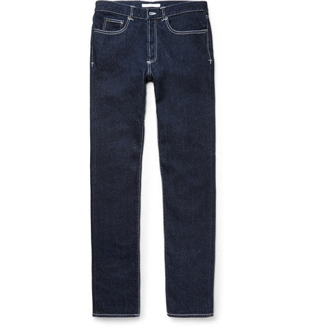cuban fit leather trimmed denim jeans
