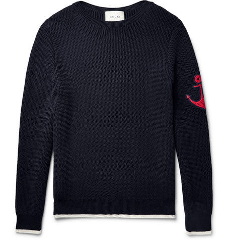 anchor appliqued cotton sweater