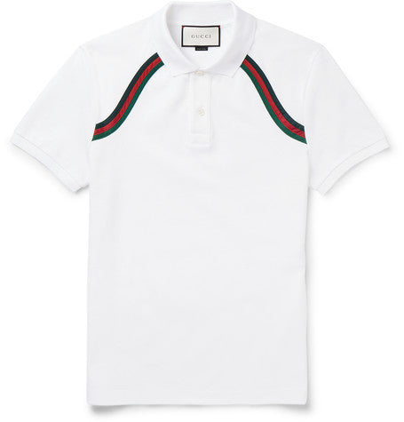 slim fit stripe trimmed stretch cotton polo shirt