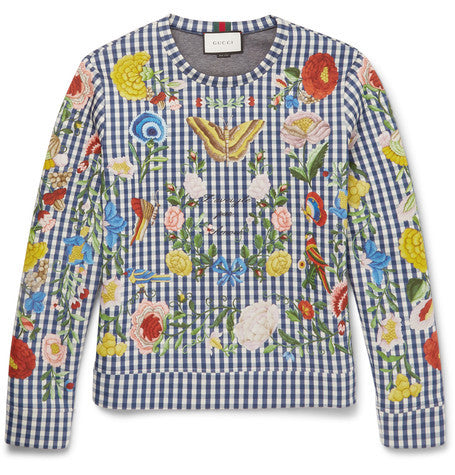 floral embroidered gingham neoprene sweatshirt