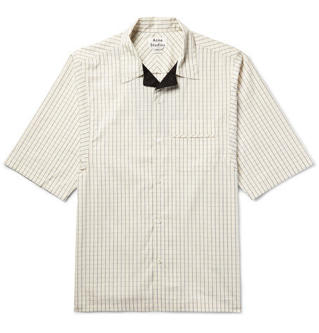 solo camp collar checked cotton poplin shirt