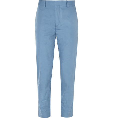 blue aron slim fit cotton suit trousers