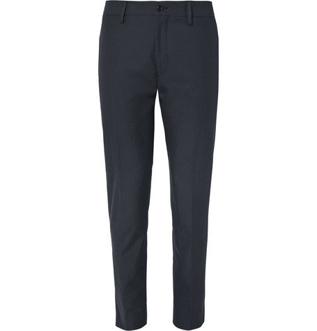 navy stan slim fit cotton twill trousers