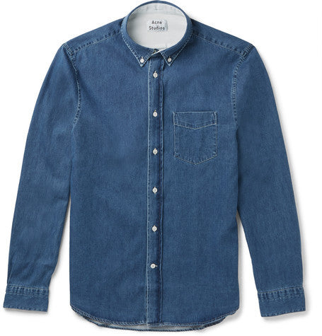 isherwood slim fit button down collar washed denim shirt