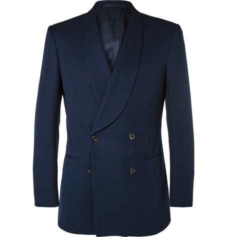 navy double breasted cotton tuxedo jacket