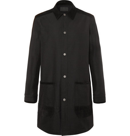 suede trimmed canvas overcoat