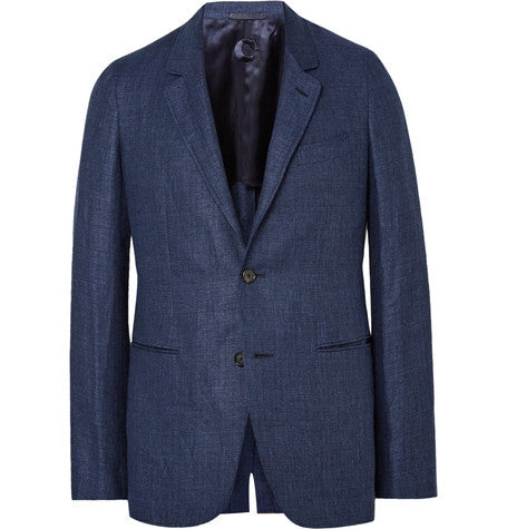 blue butterfly slim fit linen and wool blend blazer