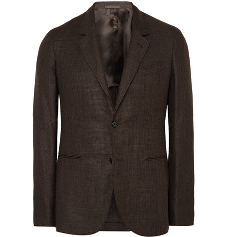 brown butterfly slim fit linen and wool blend blazer