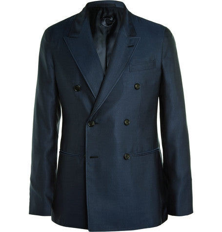 navy slim fit double breasted silk blazer