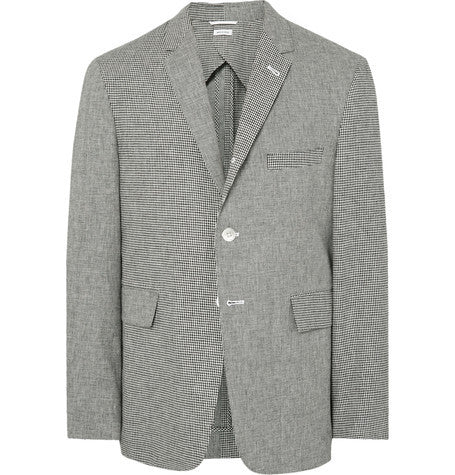 grey fun mix slim fit checked linen and cotton blend blazer