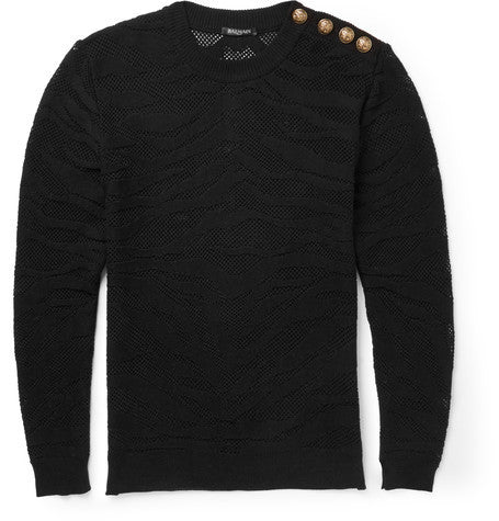 slim fit tiger jacquard cotton mesh sweater