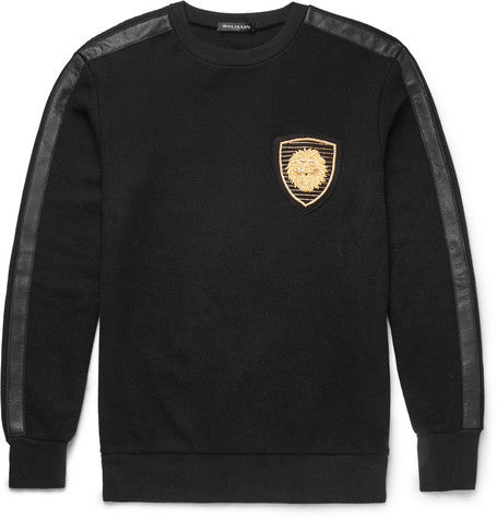 leather trimmed cotton sweatshirt