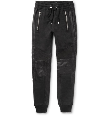 leather trimmed cotton jersey sweatpants