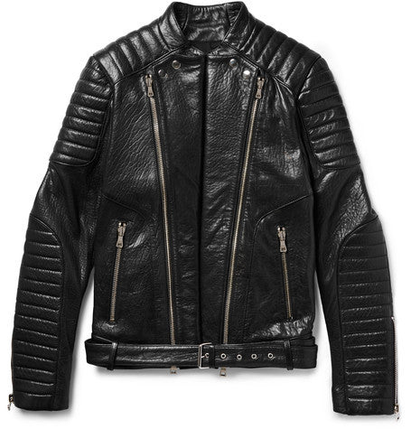 quilted grained leather biker jacket