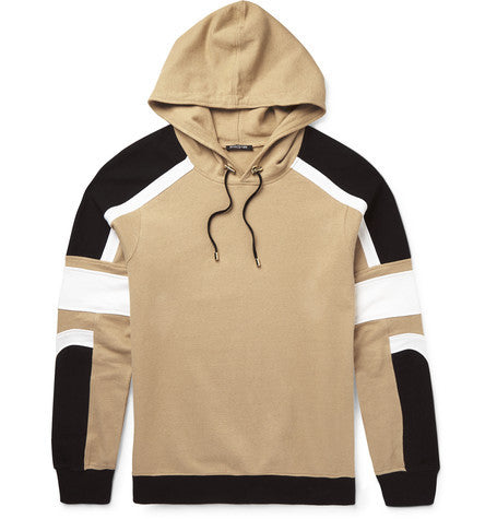 panelled cotton and linen blend hoodie