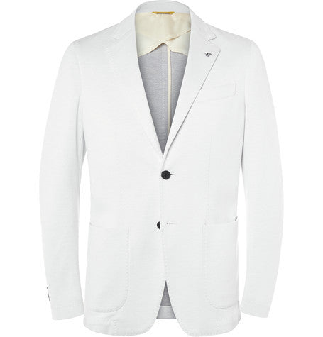 white slim fit cotton blend pique blazer