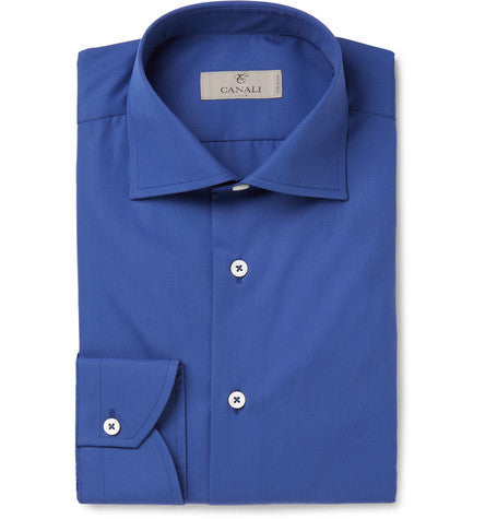 blue cutaway collar cotton shirt
