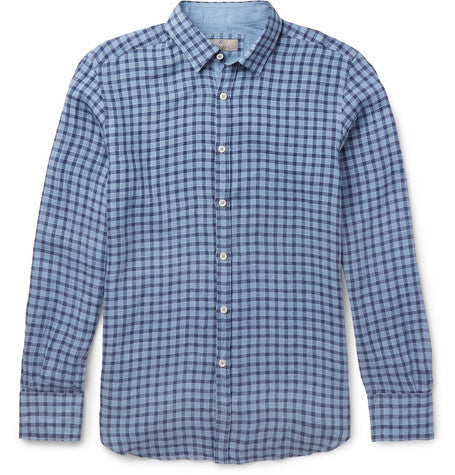 slim fit checked linen shirt