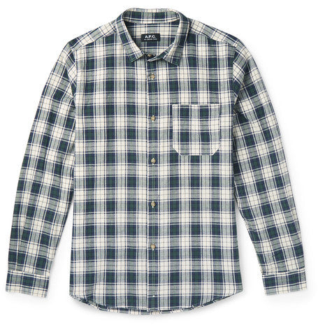 plaid cotton and linen blend shirt