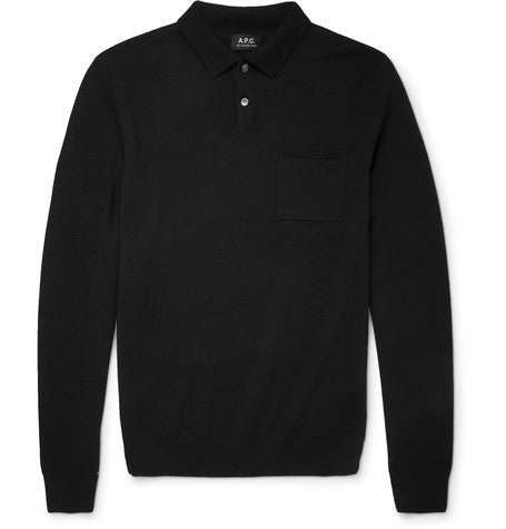 slim fit merino wool polo shirt