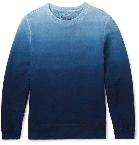 indigo dyed degrade loopback cotton jersey sweatshirt