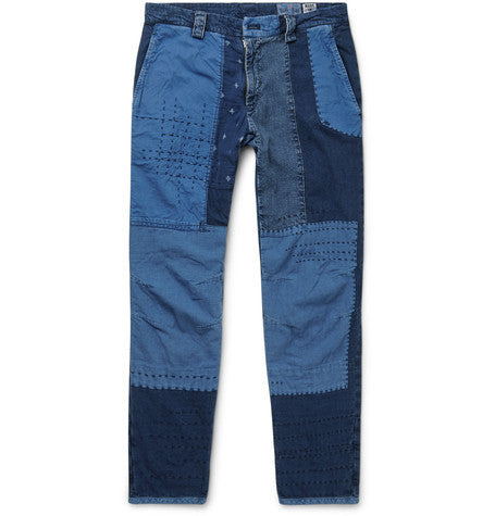 slim fit patchwork cotton trousers