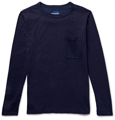 indigo dyed knitted cotton t shirt
