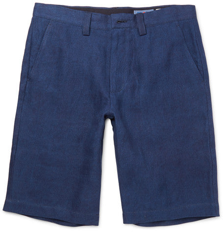 indigo dyed linen shorts