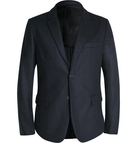 navy slim fit unstructured wool blend blazer