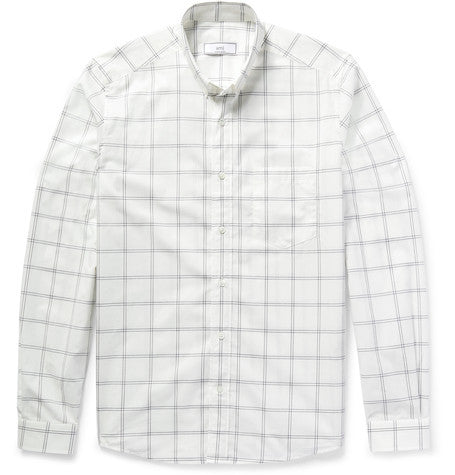 slim fit windowpane checked cotton poplin shirt