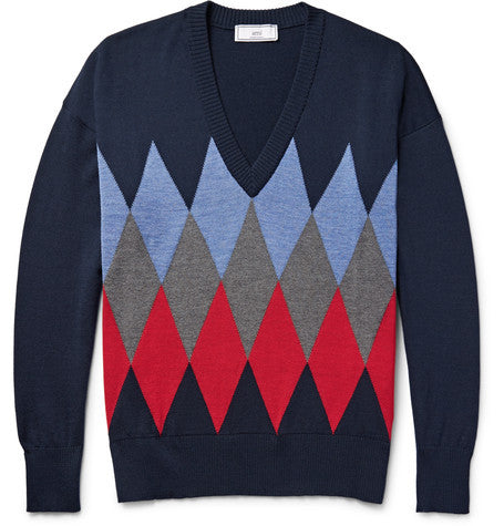 argyle knit wool sweater