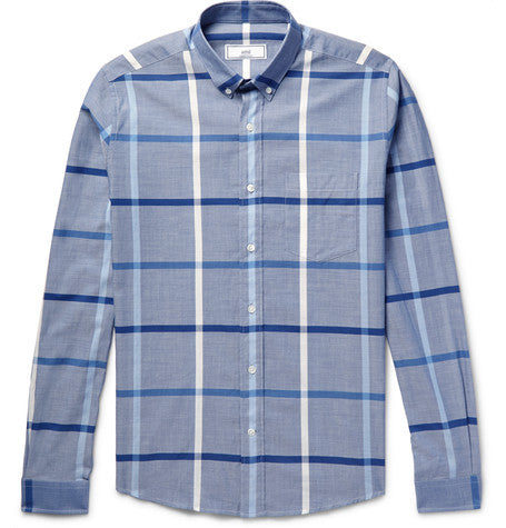 slim fit windowpane check cotton poplin shirt