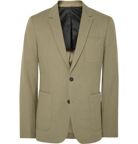 khaki green slim fit cotton blend blazer