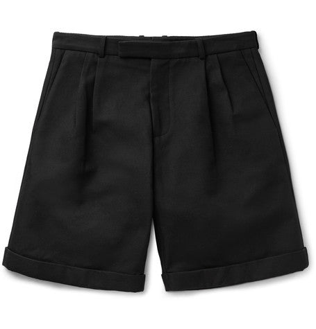 wide leg double pleat cotton canvas shorts