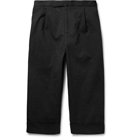 wide leg cotton blend twill trousers