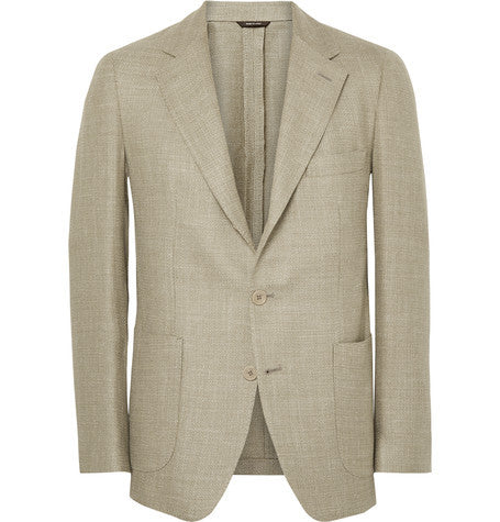 ecru woven wool  silk and linen blend blazer