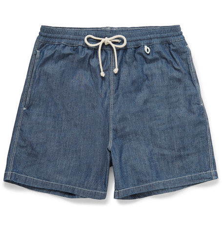 mid length cotton chambray swim shorts