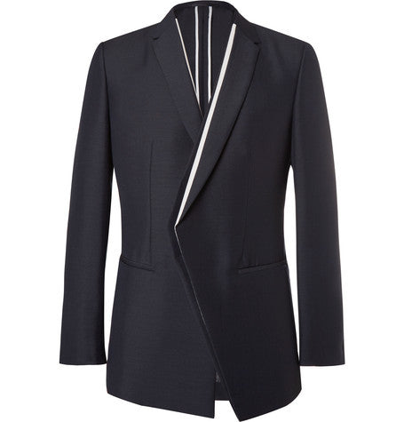 navy contrast trimmed mohair and wool blend blazer