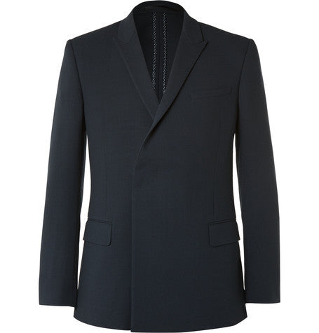 navy double breasted wool crepe blazer