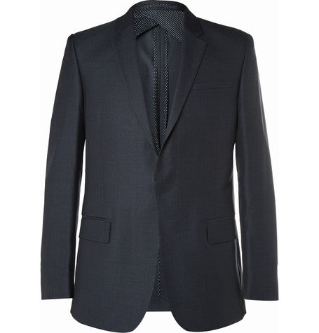 navy wool and silk blend suit jacket