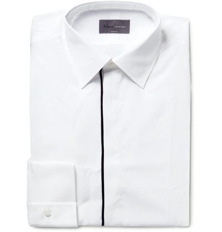 white slim fit contrast tipped cotton shirt