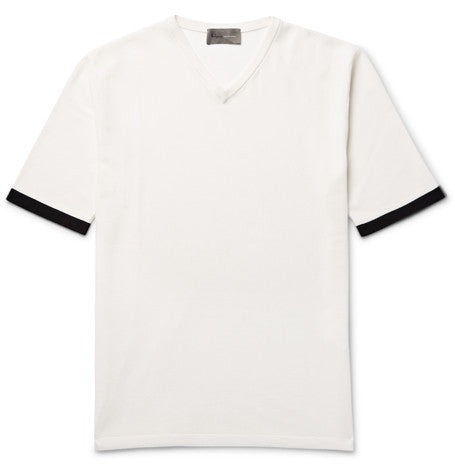 slim fit contrast trimmed wool sweater