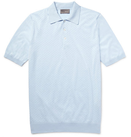perforated knitted cotton polo shirt