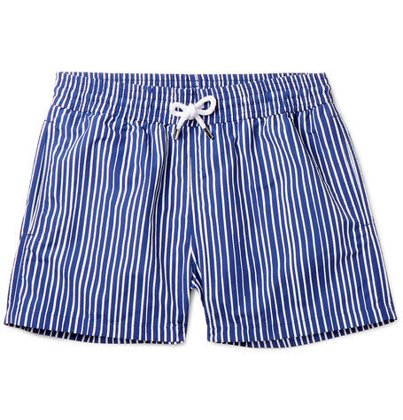 tracos striped mid length swim shorts