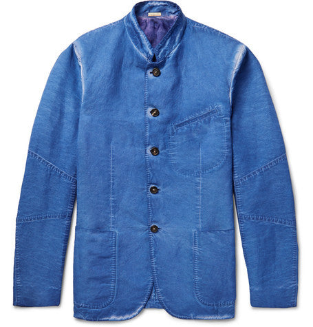 stand collar faded linen and cotton blend jacket