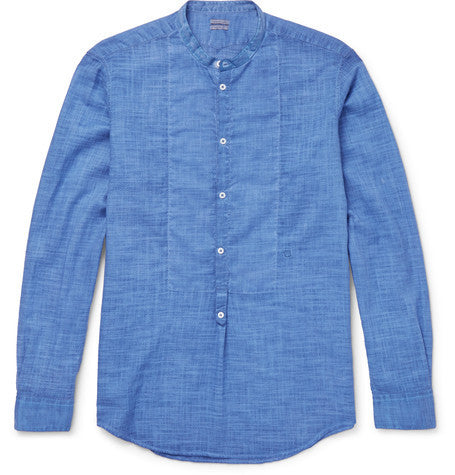 grandad collar basketweave cotton shirt
